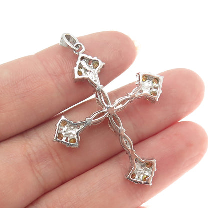 925 Sterling Silver Multi-Color C Z Cross Pendant