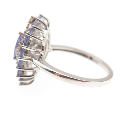 Chuck Clemency 925 Sterling Silver Real Tanzanite & White Topaz Ring Size 8.25