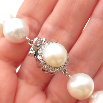 LUCAS LAMETH Sterling Silver Vintage Rhinestone Real Pearl Beaded Necklace 18"