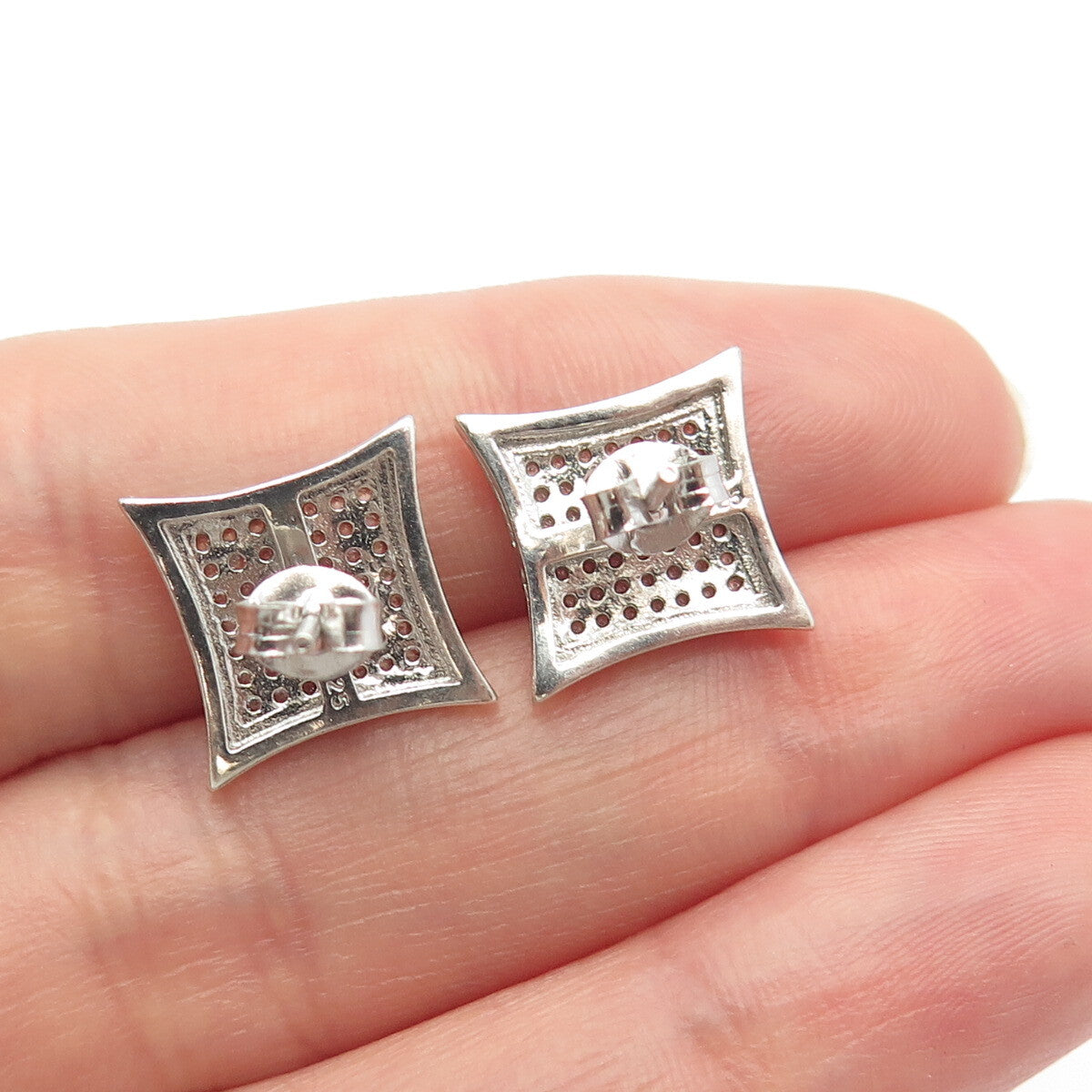 925 Sterling Silver C Z Square Stud Earrings