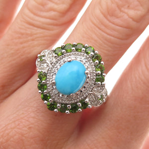 Chuck Clemency 925 Sterling Silver Real Turquoise Peridot & Topaz Ring Size 8.25