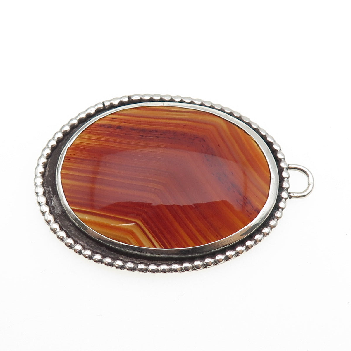 925 Sterling Silver Vintage Real Cabochon Agate Oxidized Pendant