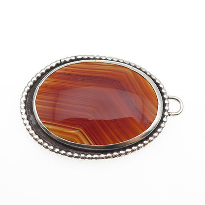 925 Sterling Silver Vintage Real Cabochon Agate Oxidized Pendant