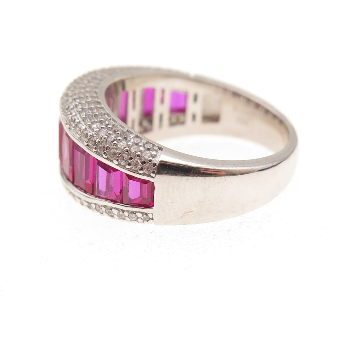 925 Sterling Silver Lab-Created Ruby & C Z Ring Size 8