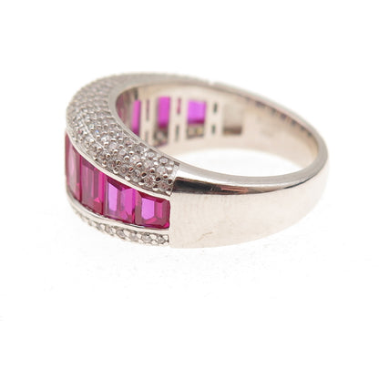 925 Sterling Silver Lab-Created Ruby & C Z Ring Size 8