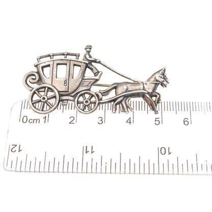 JewelArt Sterling Silver Antique Art Deco Horse & Carriage Oxidized Pin Brooch