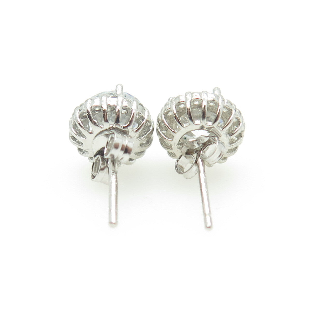 HAN 925 Sterling Silver Round-Cut White C Z Stud Earrings