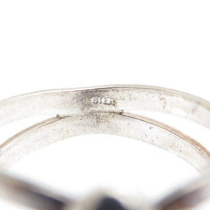 925 Sterling Silver Vintage Flower Blossom Oxidized Ring Size 6.5