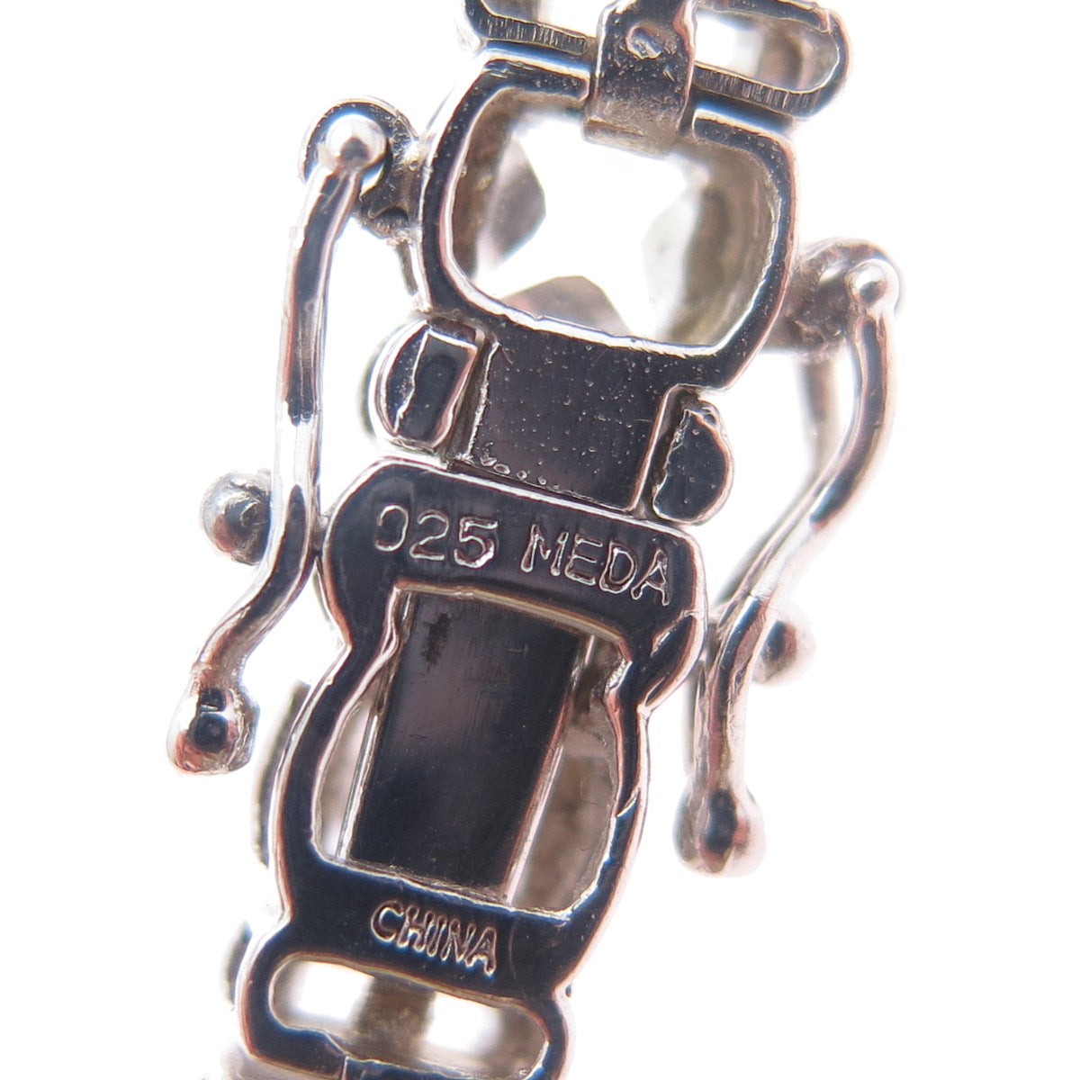 MEDA 925 Sterling Silver Princess & Baguette-Cut C Z Tennis Link Bracelet 7.5"