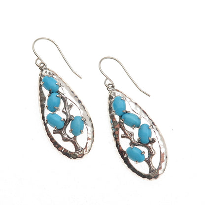 925 Sterling Silver Real Sleeping Beauty Turquoise Teardrop Dangle Earrings
