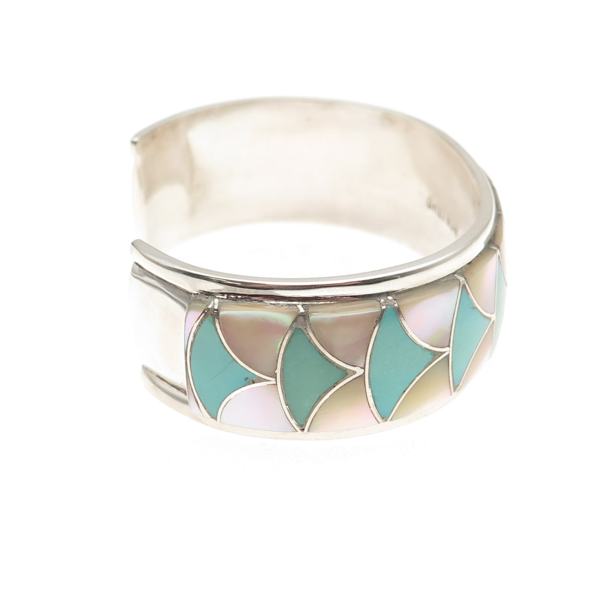 Orlinda Natewa Zuni Old Pawn Sterling Turquoise & MOP Adjustable Bracelet 6.25"