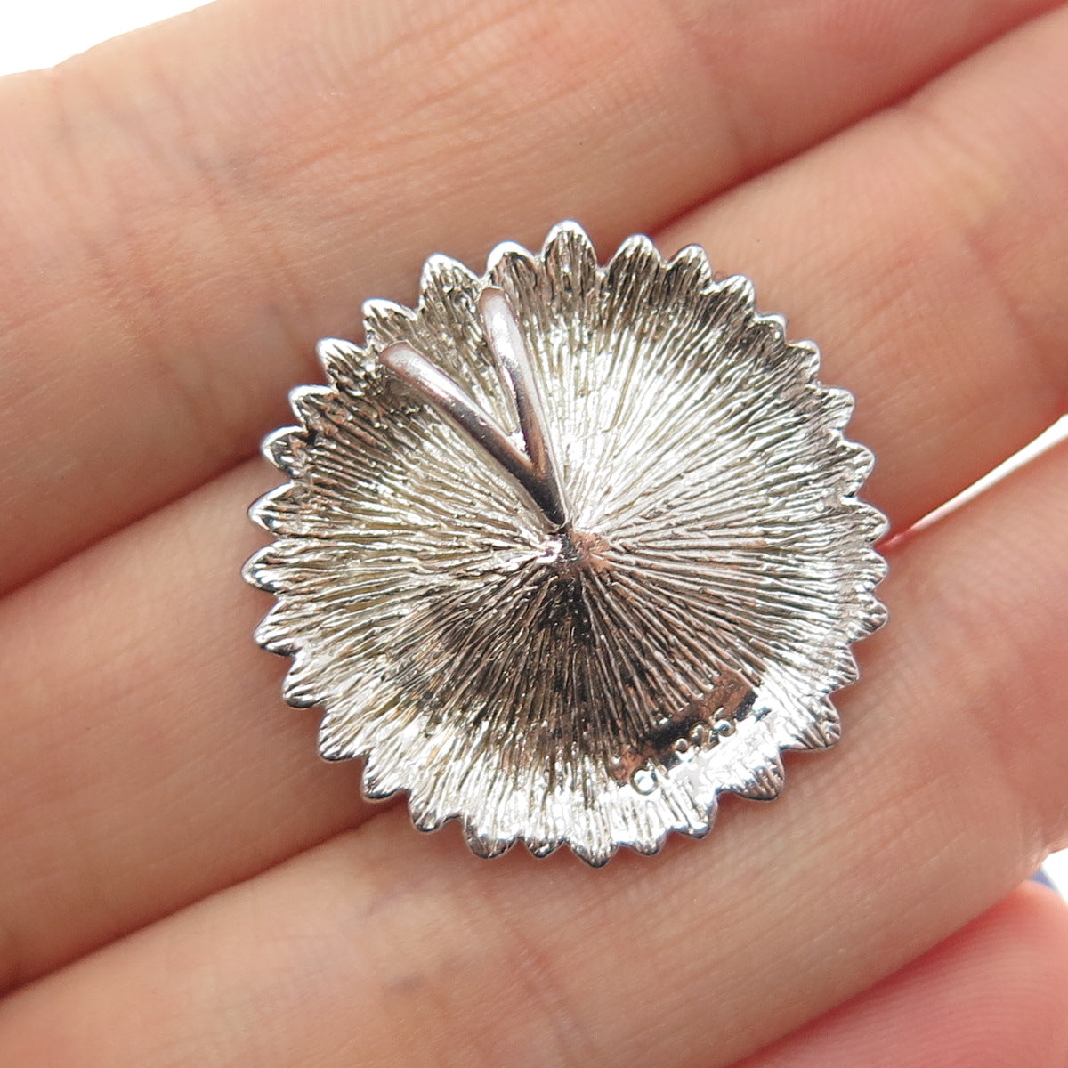 925 Sterling Silver Vintage Round-Cut C Z Daisy Flower Slide Pendant