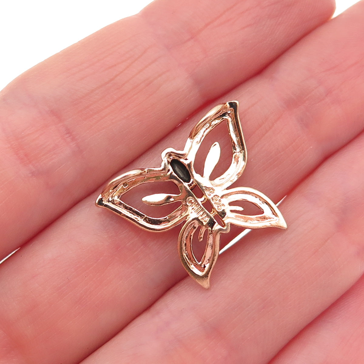 Ross Simons 925 Sterling Gold Plated Real Sapphire Butterfly Mini Slide Pendant