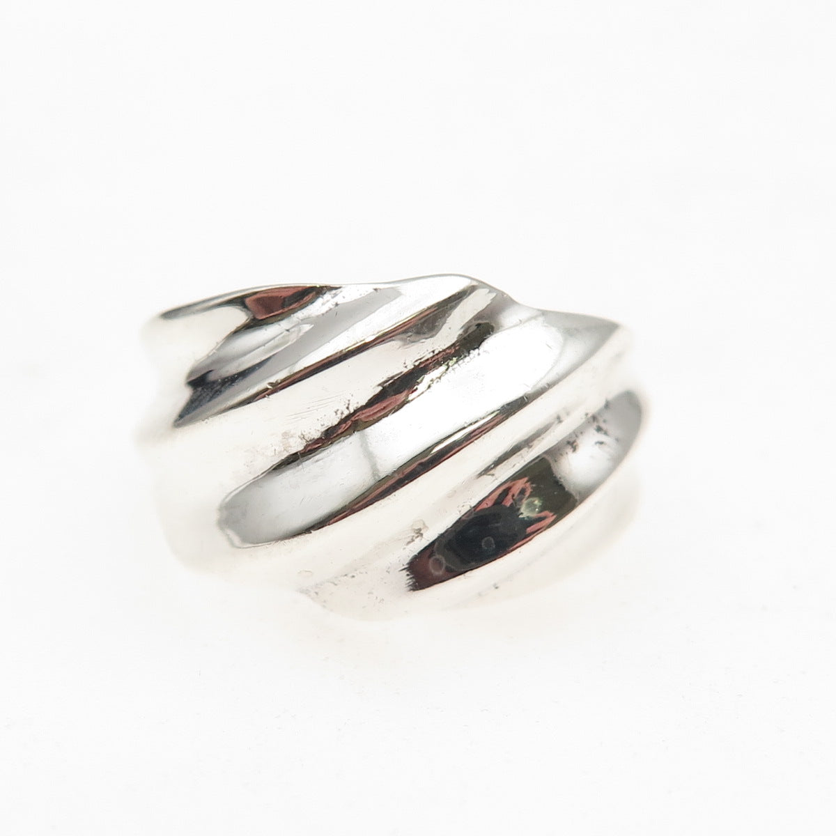 925 Sterling Silver Vintage Modernist Ribbed Ring Size 7