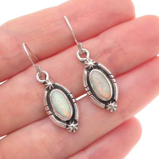 Sheryl Martinez Navajo Old Pawn 925 Sterling Silver Vintage Opal Dangle Earrings