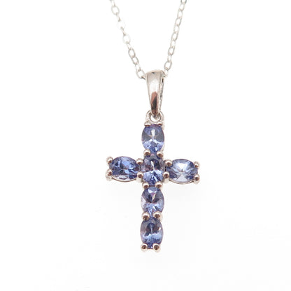 Chuck Clemency 925 Sterling Silver Real Tanzanite Cross Cable Chain Necklace 20"