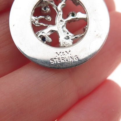 MARK MERCY 925 Sterling Silver Vintage Rhinestone Tree of Life Charm Pendant