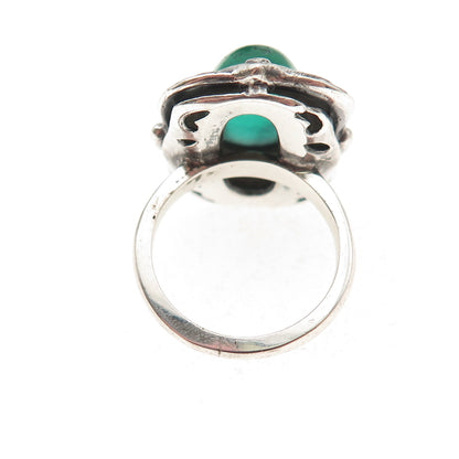 925 Sterling Silver Antique Art Deco Real Marcasite & Green Glass Ring Size 4