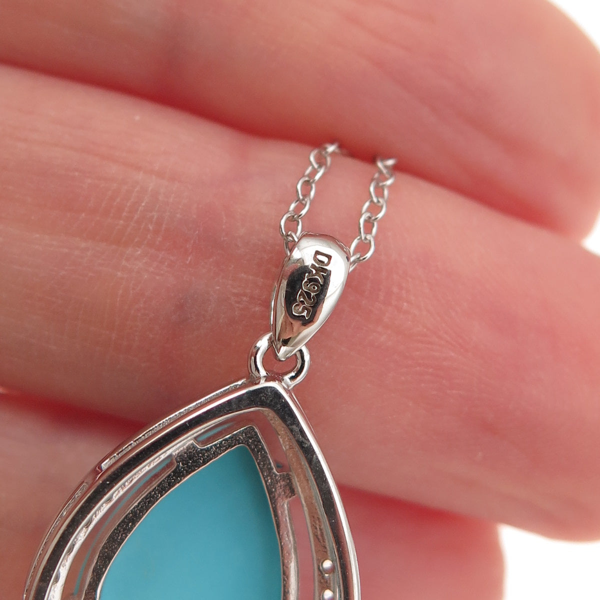 925 Sterling Silver Real Turquoise Blue & White Topaz Cable Chain Necklace 18"