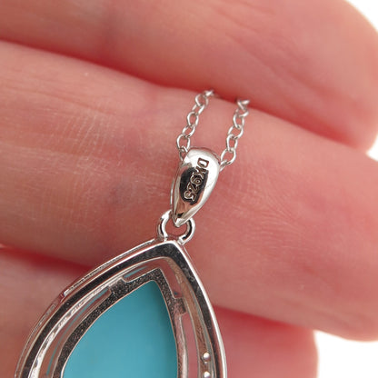 925 Sterling Silver Real Turquoise Blue & White Topaz Cable Chain Necklace 18"
