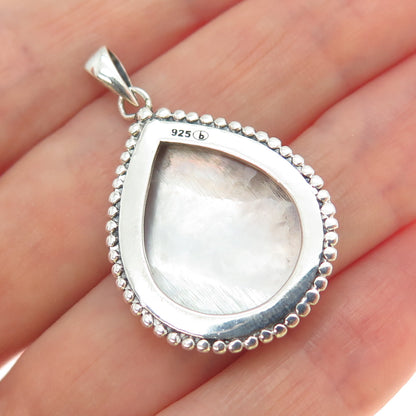 925 Sterling Silver Vintage Real Mother-of-Pearl Beaded Teardrop Charm Pendant