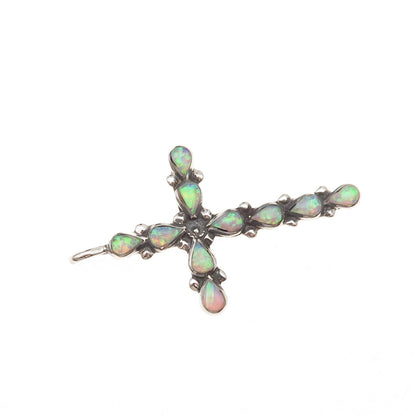 Old Pawn 925 Sterling Silver Vintage Southwestern Opal Cross Tribal Pendant