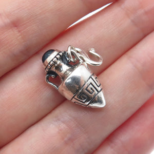 KABANA 925 Sterling Silver Vintage Real Blue Topaz Greek Maze Vase Mini Pendant