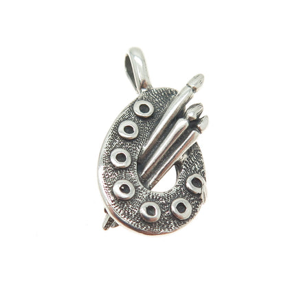 925 Sterling Silver Vintage Artist's Palette Oxidized Charm Pendant