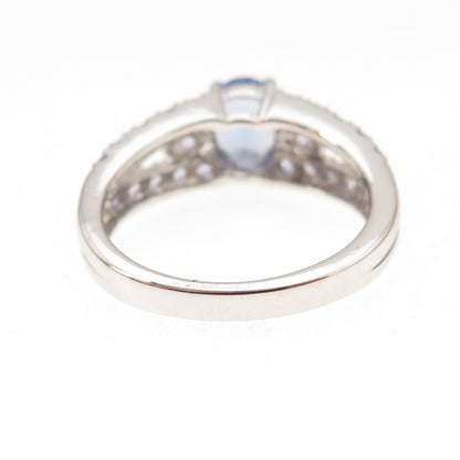 925 Sterling Silver Real Oval & Round-Cut Tanzanite Ring Size 8