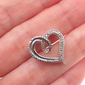 Jane Seymour 925 Sterling Silver Real Round-Cut Diamond Heart Mini Slide Pendant