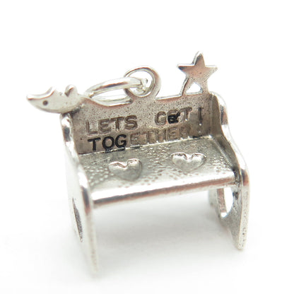 WELLS 925 Sterling Silver Vintage "Let's Get Together" Bench 3D Pendant