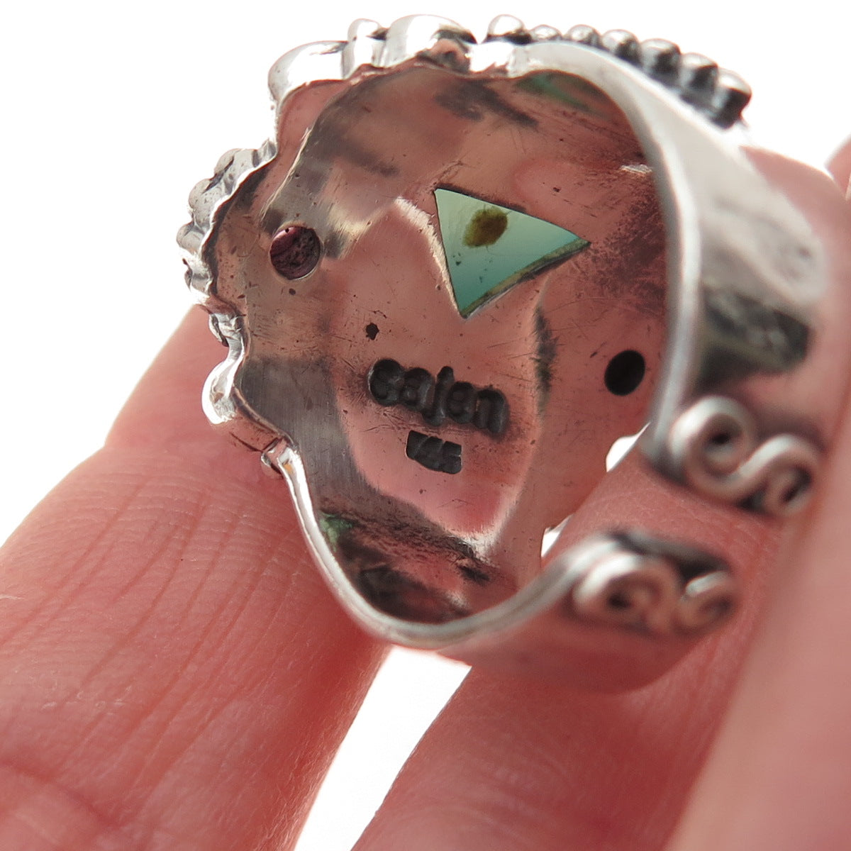 Sajen Sterling Silver Vintage Real Chalcedony Tourmaline Adjustable Ring Size 9
