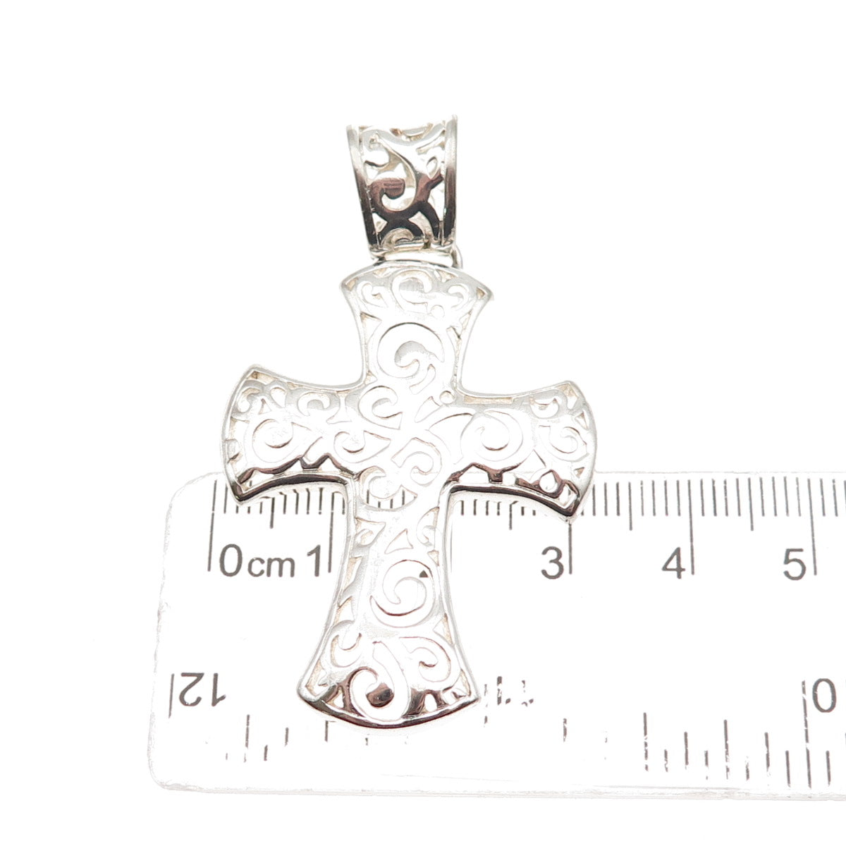 925 Sterling Silver Vintage Modernist Scroll Cross Pendant