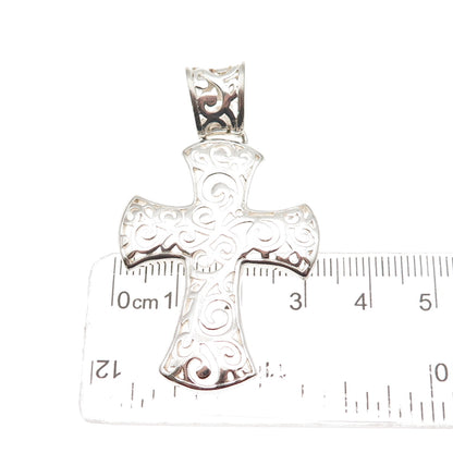 925 Sterling Silver Vintage Modernist Scroll Cross Pendant