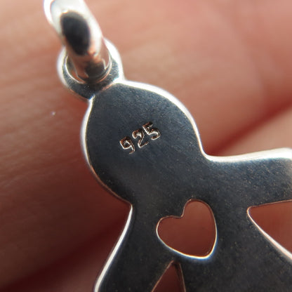 925 Sterling Silver Vintage C Z Boy's Heart Minimalist Charm Pendant