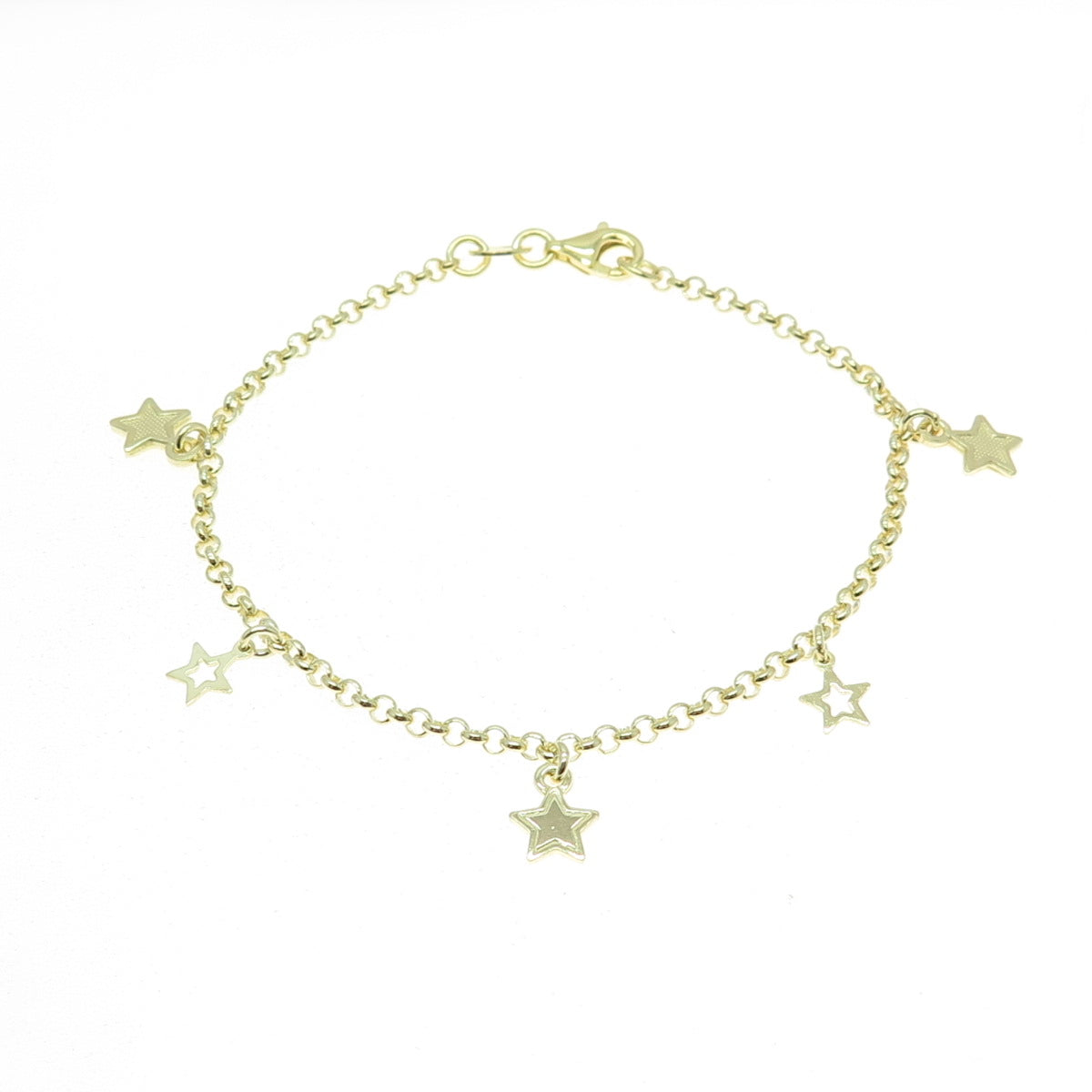 925 Sterling Silver Gold Plated Star Charm Rolo Link Bracelet 7"