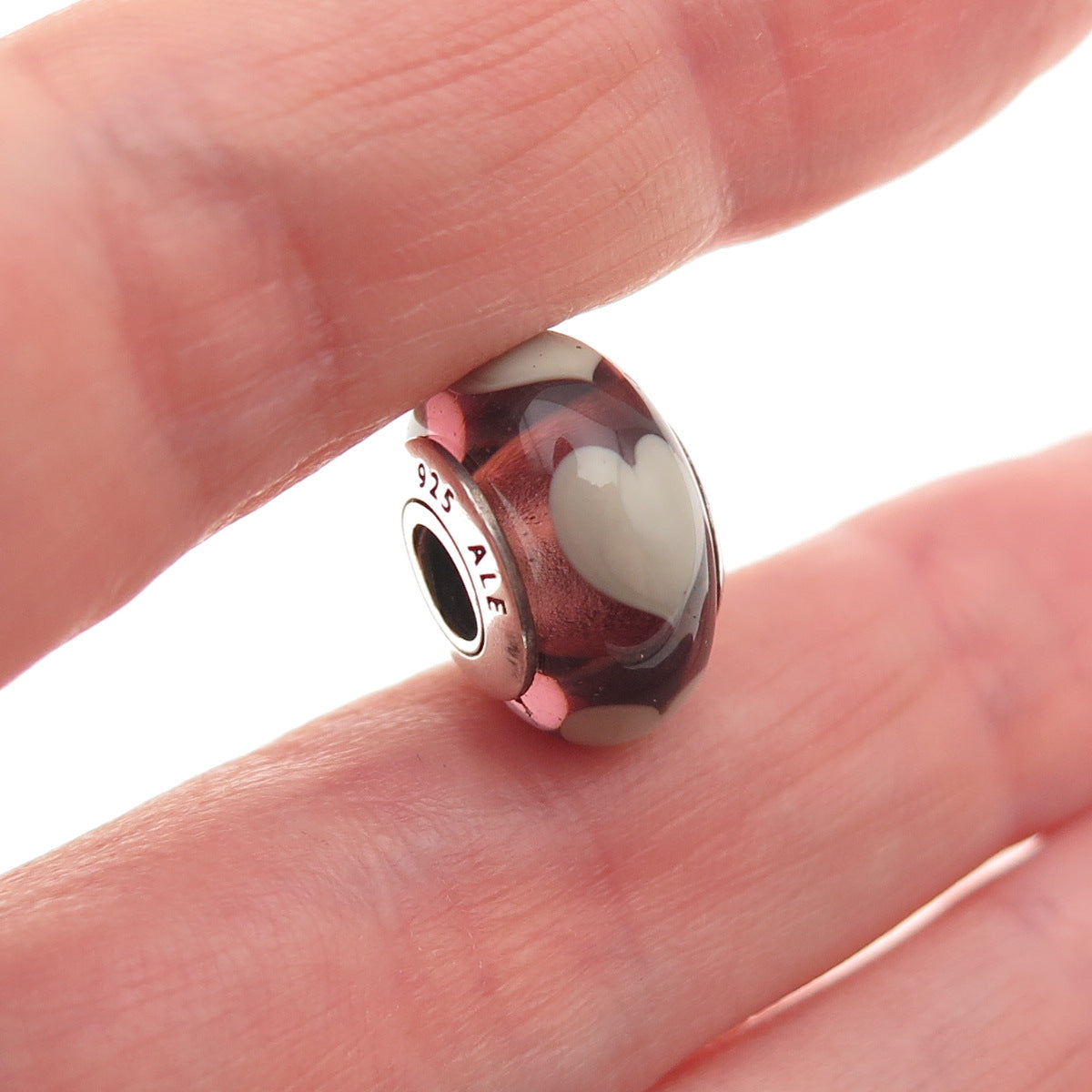 Pandora 925 Sterling Silver Murano Glass Heart Slide Bead Charm