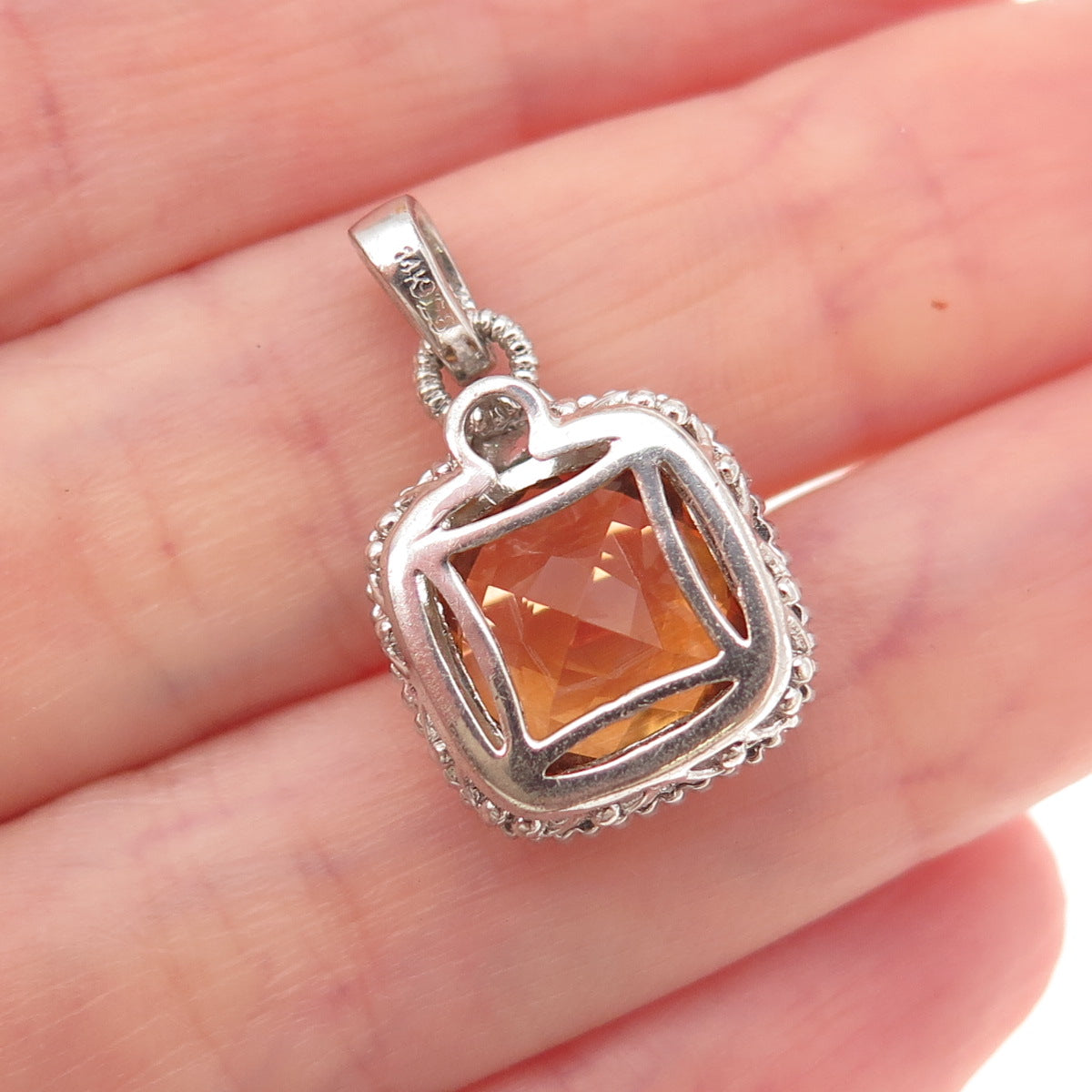 925 Sterling Silver 14K Gold Real Diamond & Citrine Charm Pendant