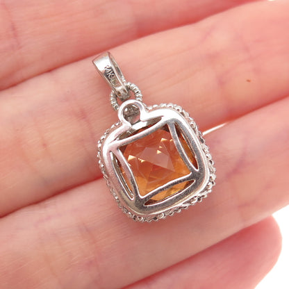 925 Sterling Silver 14K Gold Real Diamond & Citrine Charm Pendant