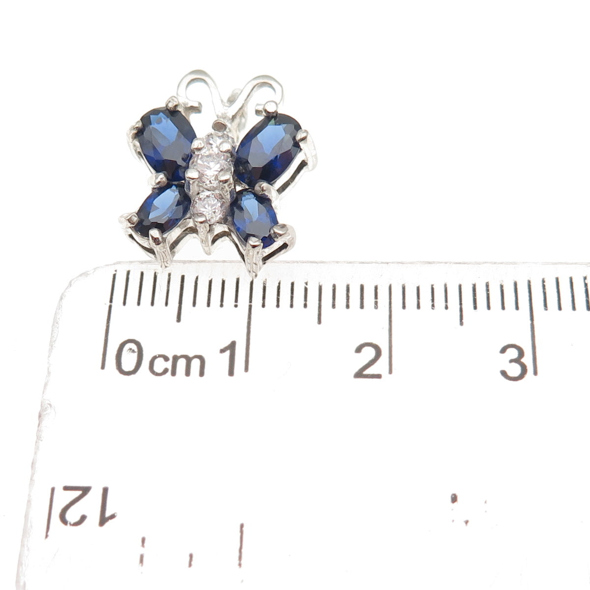 925 Sterling Silver Blue & White C Z Butterfly Mini Slide Charm Pendant