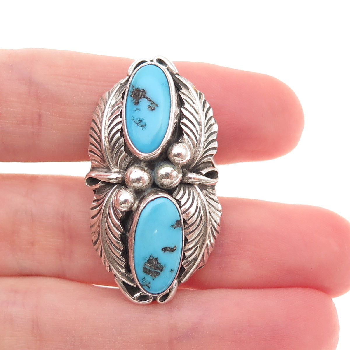 Felix Perry Old Pawn 925 Sterling Silver Vintage Turquoise Feather Ring Size 7