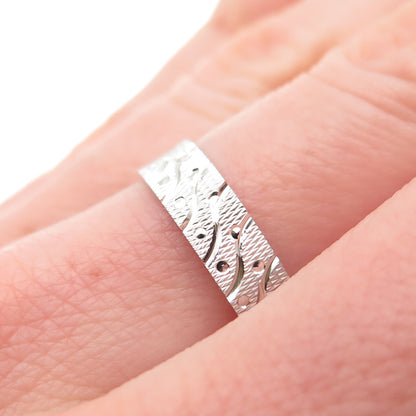 AMRY 925 Sterling Silver Vintage Textured Band Ring Size 8