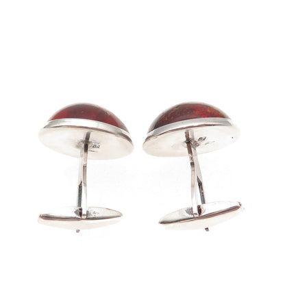 925 Sterling Silver Vintage FW Poland Real Amber Modernist Cufflinks