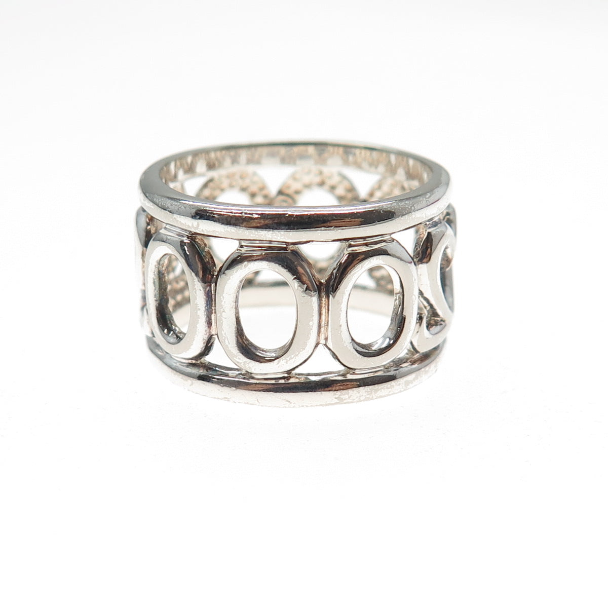 925 Sterling Silver Vintage 2000 Millennium Wide Band Ring Size 8.25
