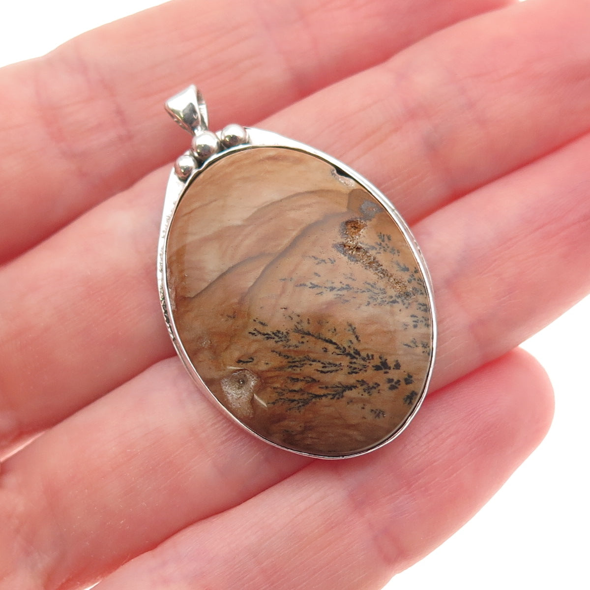 925 Sterling Silver Vintage Real Picture Jasper Charm Pendant