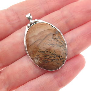925 Sterling Silver Vintage Real Picture Jasper Charm Pendant