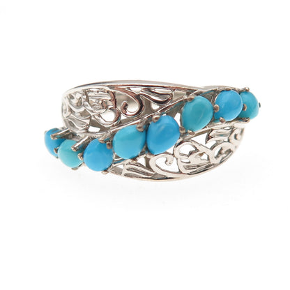Chuck Clemency 925 Sterling Silver Real Turquoise Floral Scroll Ring Size 8.25