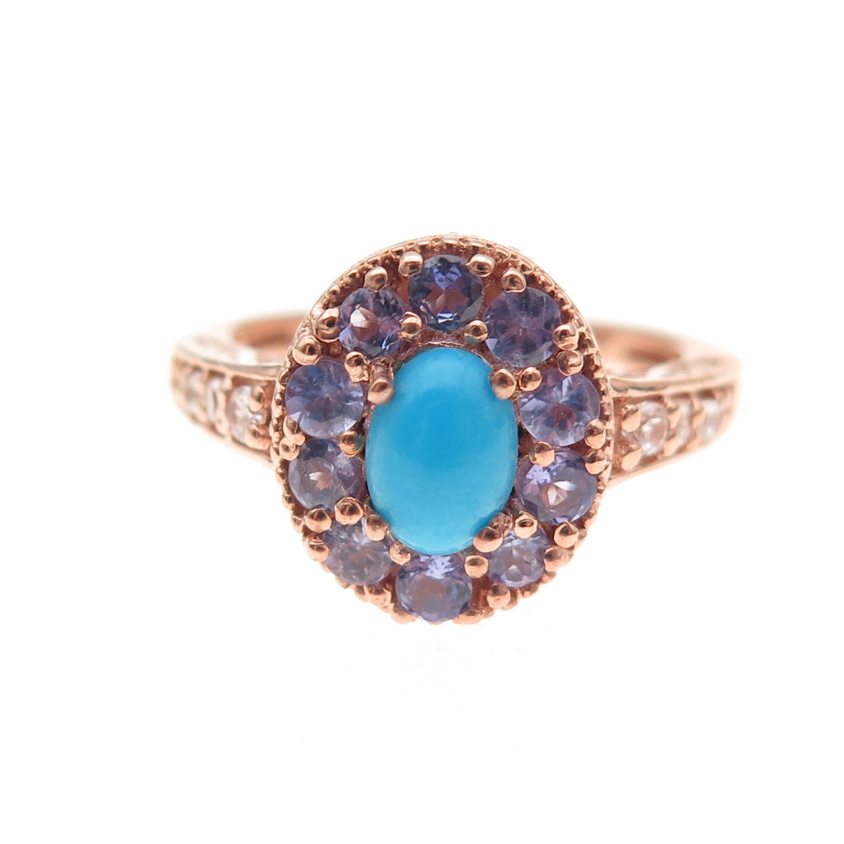 Chuck Clemency 925 Sterling Gold Plated Turquoise Tanzanite Topaz Ring Size 8.25