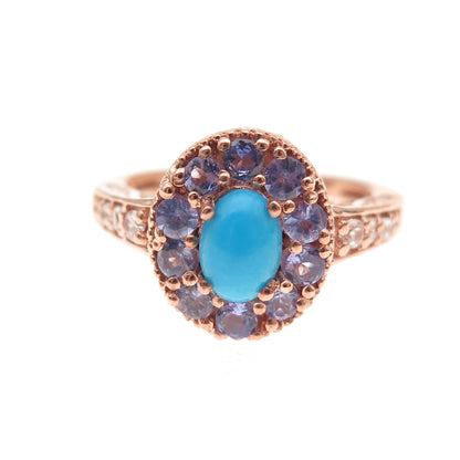 Chuck Clemency 925 Sterling Gold Plated Turquoise Tanzanite Topaz Ring Size 8.25