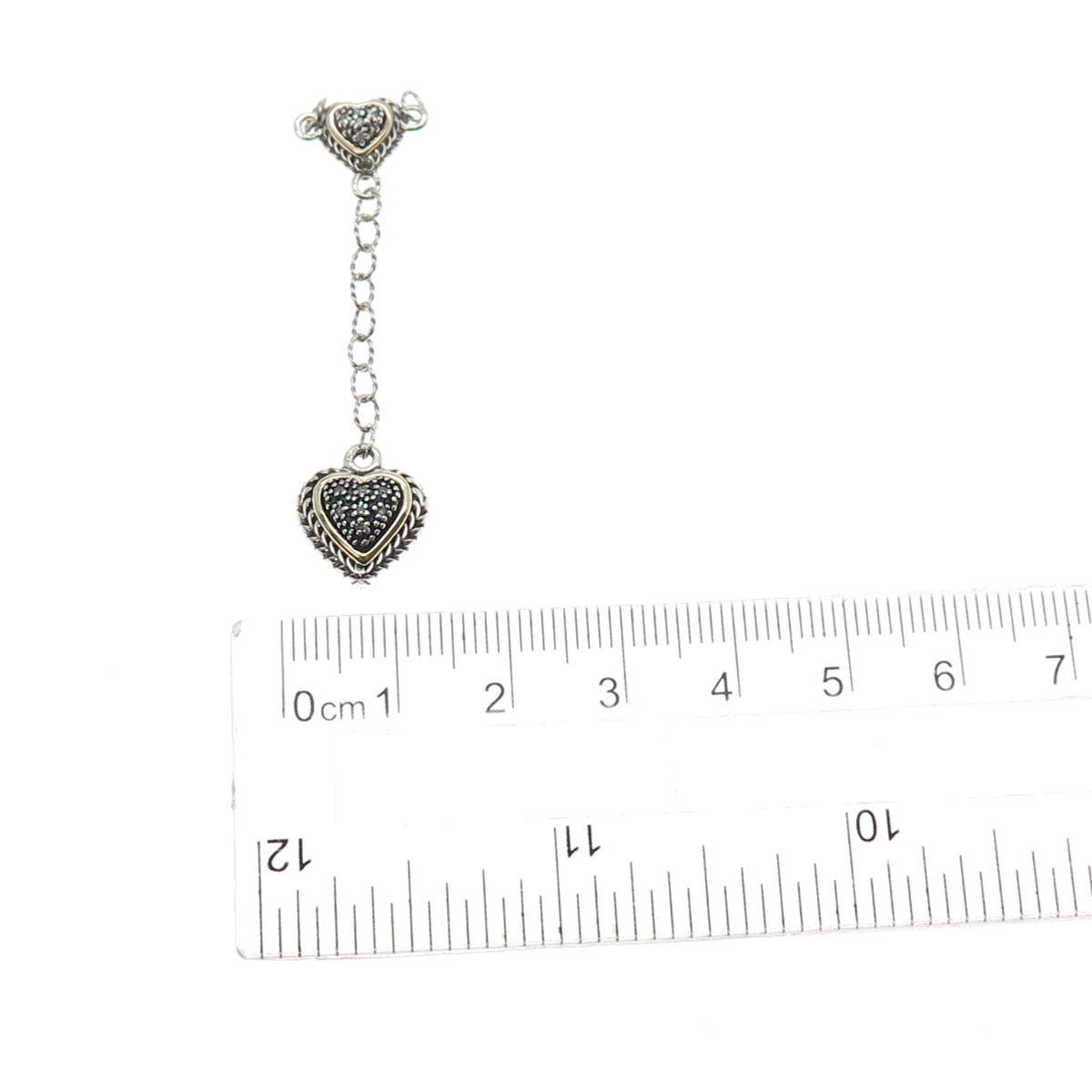 925 Sterling Silver 14K Gold Real Diamond Drop Heart Centerpiece Necklace Part